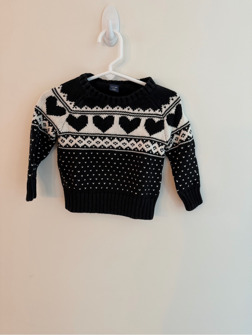 GAP Black and Cream Heart Fair Isle Crewneck Sweater